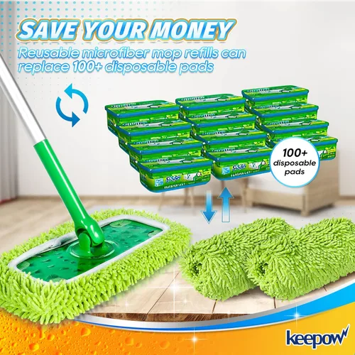 Miniatura 9 de KEEPOW - Paquete de 2 almohadillas de microfibra de felpilla reutilizables compatibles con Swiffer Sweeper, paños de barrido secos lavables