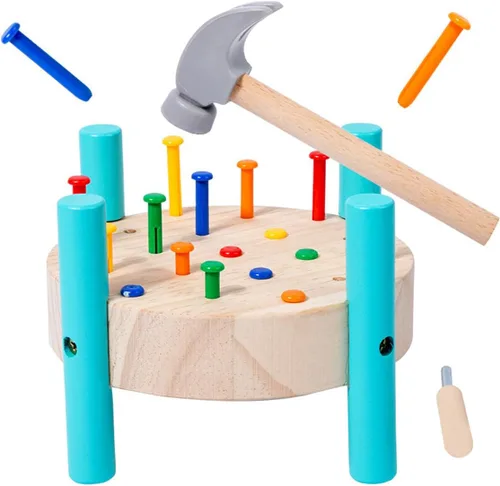 Banco de trabajo de madera para bebé, martillo de juguete para niños pequeños, juguetes educativos de aprendizaje preescolar STEM para niños.