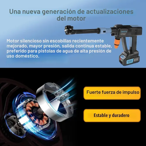 Miniatura 5 de Lavadora a presión portátil inalámbrica, Lavadora a presión inalámbrica de 980 PSI para autos con 2 baterías, boquilla 6 en 1, manguera de 5 metros