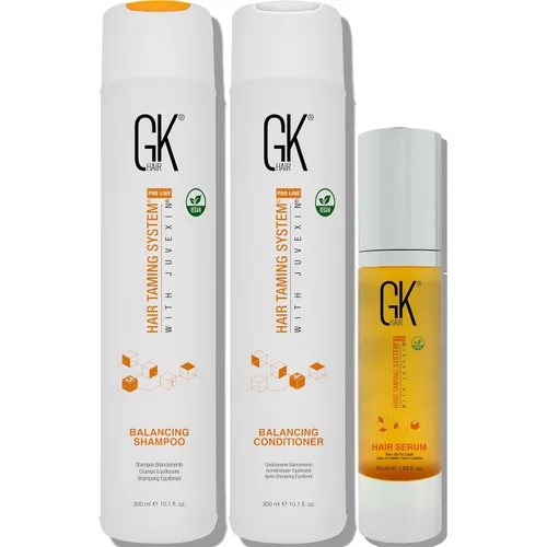 GK HAIR Global Keratin Balancing Shampoo and Conditioner Sets (10.1 fl oz/10.1 fl oz) con suero antiencrespamiento aceite de argán (1.69 fl oz/1.7