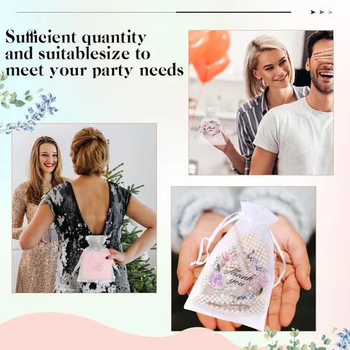 Miniatura 6 de 100 bolsas de organza transparente, pequeñas bolsas de malla floral con cordón a granel, bolsa de regalo para dulces, bolsa de regalo para baby