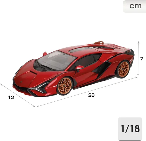 Miniatura 6 de Lamborghini Sian FKP 37 Rojo con ruedas de cobre 118 Modelo de automóvil fundido a presión por Bburago 11046 TY-18-11046R