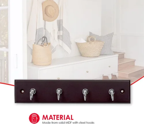Miniatura 5 de Home Basics - Estante para llaves montado en la pared de 4 ganchos Acabado de madera de cerezo diseñado para organizar llaves, abrigos