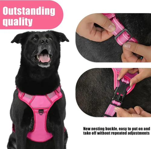 Miniatura 3 de Arnés táctico para perros grandes, arnés ajustable sin tirones para mascotas, reflectante K9, chaleco de entrenamiento para mascotas, arnés de Fucsia