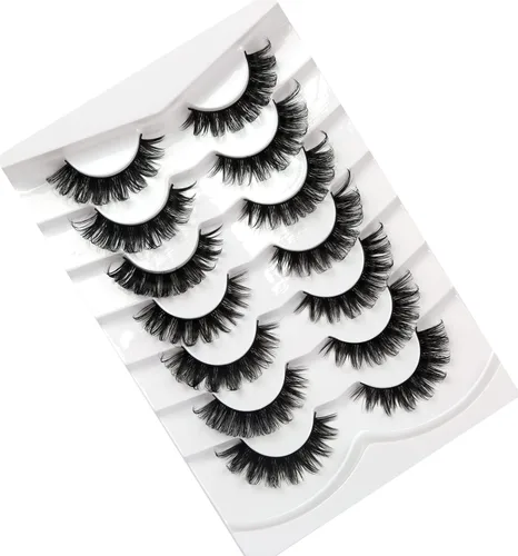 Miniatura 286 de Pooplunch - Pestañas postizas finas de visón sintético, estilo ojo de gato, naturales, cruzadas, tipo racimo, efecto 8D de volumen, tiras
