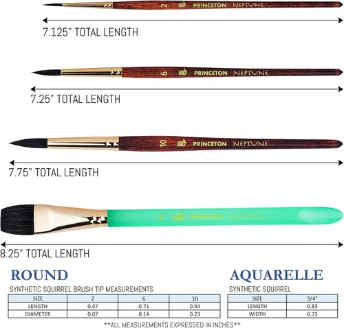 Miniatura 4 de Princeton Neptune 4750 Series - Juego de pinceles para acuarela, pelo sintético suave profesional de ardilla - Juego de pinceles para pintura