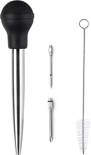 Miniatura 9 de Baster de acero inoxidable para pavo con cepillo de limpieza, jeringa de grado alimenticio para cocinar y rociar con 2 agujas inyectoras de adobo