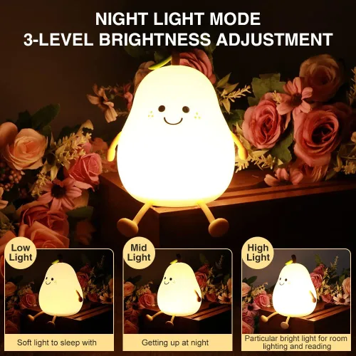 Miniatura 3 de Luz nocturna de pera para niños, lámpara de silicona recargable por USB de 1200 mAh, control táctil blanco cálido y 7 colores, 3 niveles de brillo
