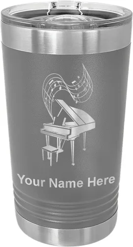 Miniatura 13 de LaserGram Vaso de pinta aislado al vacío de 16 onzas, piano de cola, grabado personalizado incluido (negro)
