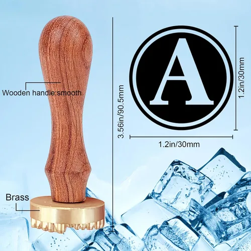 Miniatura 2 de CRASPIRE Sello de hielo con letra inicial de 1.2 pulgadas con cabeza de latón extraíble, mango de madera de repuesto para cóctel, fiesta, whisky