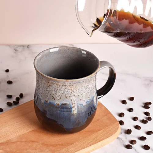 Miniatura 5 de Bosmarlin Taza de café grande de cerámica, taza de té grande para oficina y hogar, 21 onzas, apta para lavavajillas y microondas, 1 unidad Gris