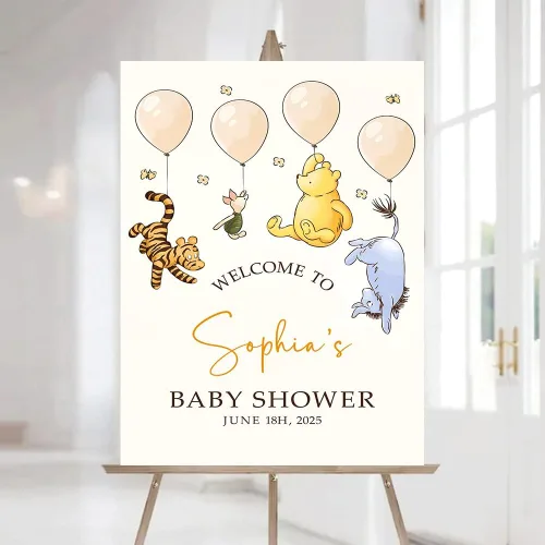 Miniatura 12 de Letrero de bienvenida personalizado de Pooh, cartel de bienvenida al baby shower, baby shower de oso Pooh, revelación de género, decoraciones