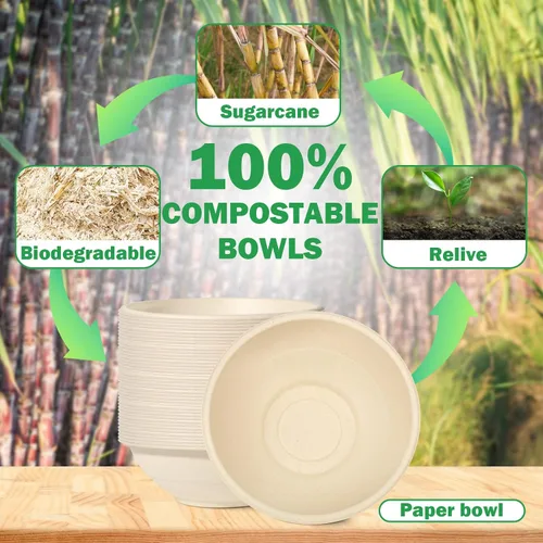 Miniatura 6 de Cuencos de papel grandes de 32 onzas, paquete de 50 unidades, resistentes, biodegradables y aptos para microondas, cuencos de bagazo ecológicos