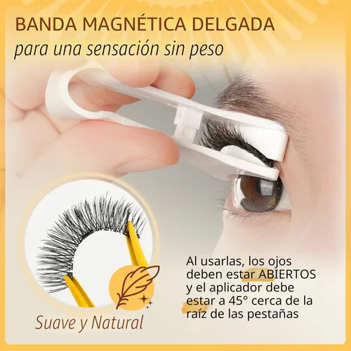 Miniatura 3 de QUEWEL Pestañas magnéticas, 1 par de pestañas magnéticas reutilizables con aplicador, sin necesidad de pegamento, pestañas de ojo de gato, juego