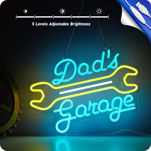 Miniatura 3 de Letrero de neón de garaje para decoración de pared, luz LED del garaje de papá, letreros de automóviles para taller de reparación de autos, cueva