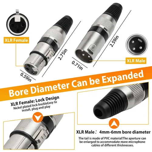 Miniatura 3 de Paquete de 4 conectores XLR de 3 pines, carcasa de aleación de zinc (2 machos y 2 hembras), adaptador de enchufe de serpiente de línea de micrófono