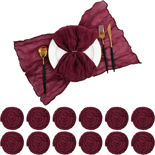 Miniatura 17 de 96 servilletas de gasa azul polvoriento, 20 x 20 pulgadas, servilletas de cena de lino rústico bohemio arrugadas para bodas, cenas, uso diario