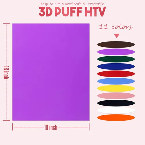 Miniatura 2 de Tintnut Vinilo de Transferencia de Calor Puff, 11 Hojas, 12" x 10", Espuma 3D Hinchada Colorida HTV de Planchar en Vinilo para Camisetas DIY