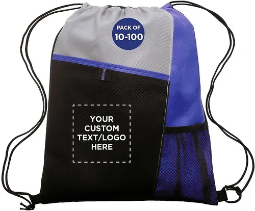 Miniatura 15 de DISCOUNT PROMOS Juego de mochilas con cordón no tejidas personalizadas de 10/50/100, paquete personalizado a granel
