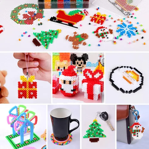 Miniatura 5 de AUGSUN Kit de cuentas de fusibles de Navidad, 5100 unidades + 24 colores para manualidades, juego de cuentas de fusión para niños, 12 estilos