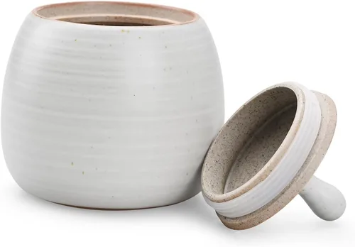 Miniatura 2 de Recipientes de cocina retro, tarro de almacenamiento de alimentos de cerámica de forma redonda con tapa hermética de silicona para té, café, nueces