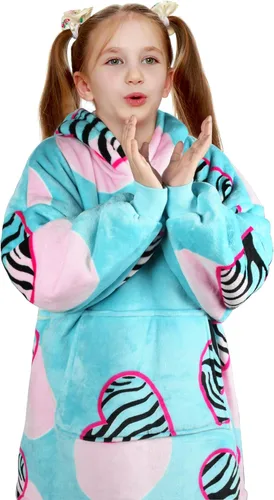 Miniatura 2 de Solaris Zebra - Sudadera con capucha estilo manta para niños con diseño con temática de amor, acogedora y cálida de forro polar Sherpa, para Corazón