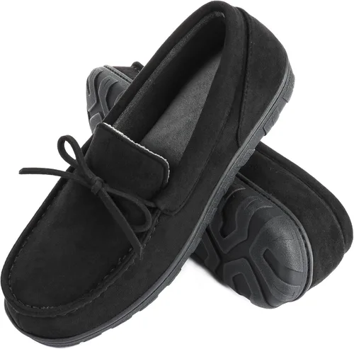 Miniatura 2 de LazyStep Pantuflas tipo mocasín de microgamuza para hombre, para interiores y exteriores, con espuma viscoelástica cómoda