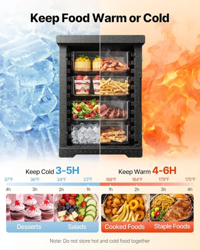 Miniatura 2 de VEVOR Transportador de bandeja de alimentos aislado, caja caliente de 95 cuartos de galón para catering, LLDPE caja de alimentos con hebillas Negro