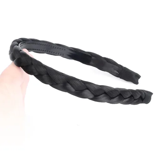 Miniatura 3 de Ancho de 1.5 cm Banda de pelo sintético trenzada estrecha con dientes para mujeres y niñas (Negro)
