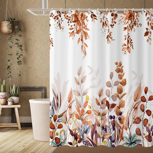 Miniatura 10 de Cortina de ducha de eucalipto, hojas verdes de acuarela en la parte superior con cortina de baño floral, decoración de baño para bañera, tela Hoja