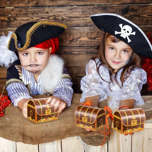 Miniatura 7 de Chinco Cofre de tesoros de cartón, cofre del tesoro pirata, caja de regalos para Halloween, juego de pirata, fiesta temática de piratas