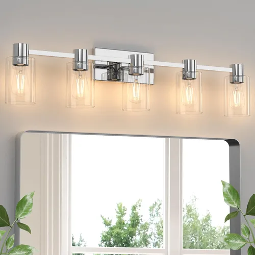 Miniatura 16 de Accesorios de iluminación de tocador modernos de 5 luces sobre espejo, accesorios de iluminación de baño en negro mate, luces de tocador, aplique