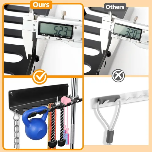 Miniatura 4 de Organizador de gimnasio, colgador de accesorios de gimnasio en casa, ganchos de montaje en pared para mancuernas olímpicas, asas de fila