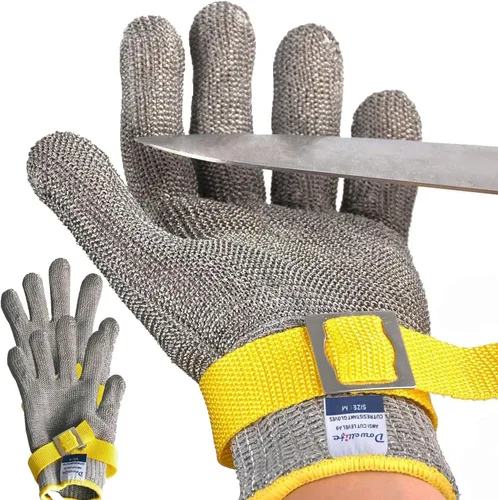 Miniatura 9 de Dowellife ANSI A9 Guante Resistente a los Cortes de Grado Alimenticio, Guante de Malla de Acero Inoxidable para Corte con Cuchillo de Metal