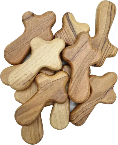 Miniatura 12 de Zuluf 50 Pequeñas Cruces de Mano de Madera de Olivo Fábrica de Belén Cruces de Madera de Olivo de Meditación de Mano de Belén Israel 6cm / 2.5