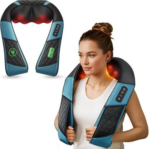 COMFIER Masajeador de cuello inalámbrico con calor, masajeador de espalda para aliviar el dolor de tejido profundo, masaje Shiatsu 3D de cuello y