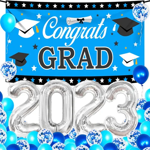 KatchOn, Globos azules 2023 y pancartas de graduación – Grandes, paquete de 30 | Cartel de felicitación de graduación | Decoraciones de graduación