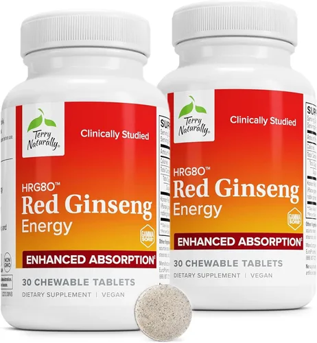 Terry Naturally HRG80 Red Ginseng Energy - Apoya la energía saludable y la concentración - Suplemento de hierbas con polvo de raíz de ginseng rojo