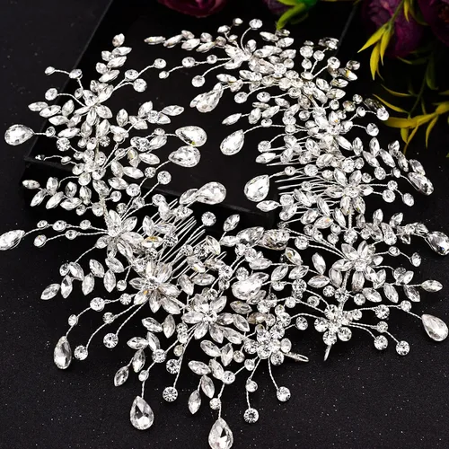 Miniatura 4 de ULAPAN Peine de pelo con diamantes de imitación plateados para damas, accesorio para el cabello para novia, boda, baile, ocasiones especiales