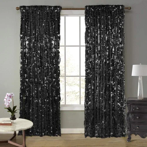 18MM Cortinas de lentejuelas grandes negras Payatte 4.5 pies x 9 pies, 2 paneles - Cortinas negras para suministros de fiesta de Acción de Gracias,