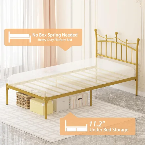 Miniatura 7 de Merronix Marcos de cama individuales para niños, cama de tamaño individual con cabecero en forma de corona, fácil montaje, no necesita somier
