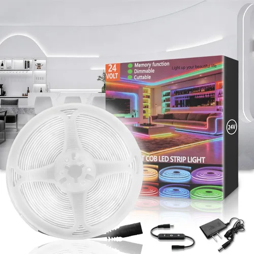 Miniatura 10 de Tira de luces LED COB verde de 10 pies, 24 V, regulable, alta CRI95+, ultra brillante, flexible, tira de luces LED, tira de luces para el día de San