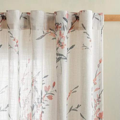 Miniatura 36 de MYSKY HOME Cortinas florales de cocina de 24 pulgadas, cortinas de lino con patrón de flores de granja, bolsillo para barra de filtro de luz aireado