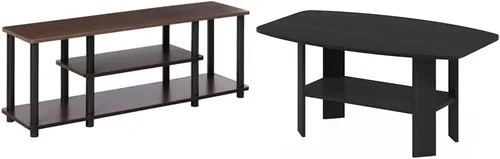 Furinno Turn-N-Tube - Soporte para televisor de 3 niveles, 3D, sin herramientas, para televisores de hasta 50 pulgadas, con tubos redondos, marrón