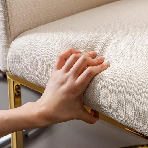 Miniatura 4 de RIVOVA - Silla de comedor color crema de mediados de siglo moderna con patas de metal dorado, silla de acento tapizada en lino para comedor, cocina