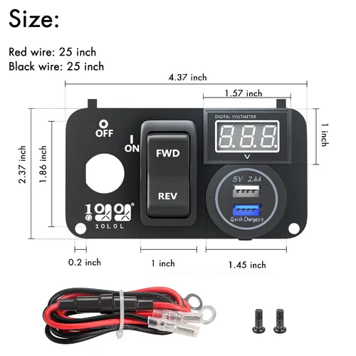 Miniatura 4 de 10L0L Carrito de Golf Panel Integrado Multifuncional 3 en 1, 12V Carga Rápida Dual USB 3.0 Enchufe Cargador & Voltímetro Digital LED & Botón