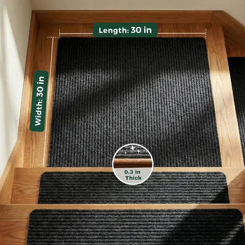Miniatura 2 de MBIGM Alfombra antideslizante para peldaños de 30 x 30 pulgadas, alfombra de seguridad antideslizante y resistente al deslizamiento, color negro