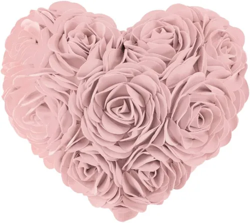 JWH - Funda de cojín de terciopelo con forma de corazón y diseño de flores en 3D, funda de cojín estilo romántico rural europeo para decoración Rosa