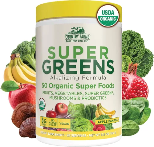 Miniatura 13 de Country Farms Super Greens Sabor piña y mango, 50 súper alimentos orgánicos, mezcla de bebida orgánica USDA (pasto de trigo, espirulina, clorella)