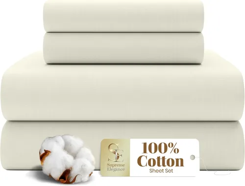 Miniatura 16 de SUPREME ELEGANCE Juego de sábanas de cama individual 100% algodón - Blanco ártico, ropa de cama de percal de 3 piezas, sábanas transpirables frescas